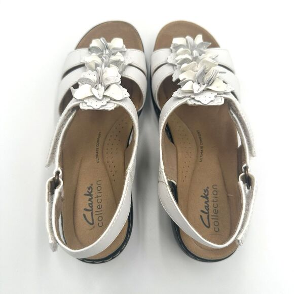 CLARKS Merliah Sheryl Leather White Flower Womens 6 Slingback Sandals Shoes - Picture 9 of 15